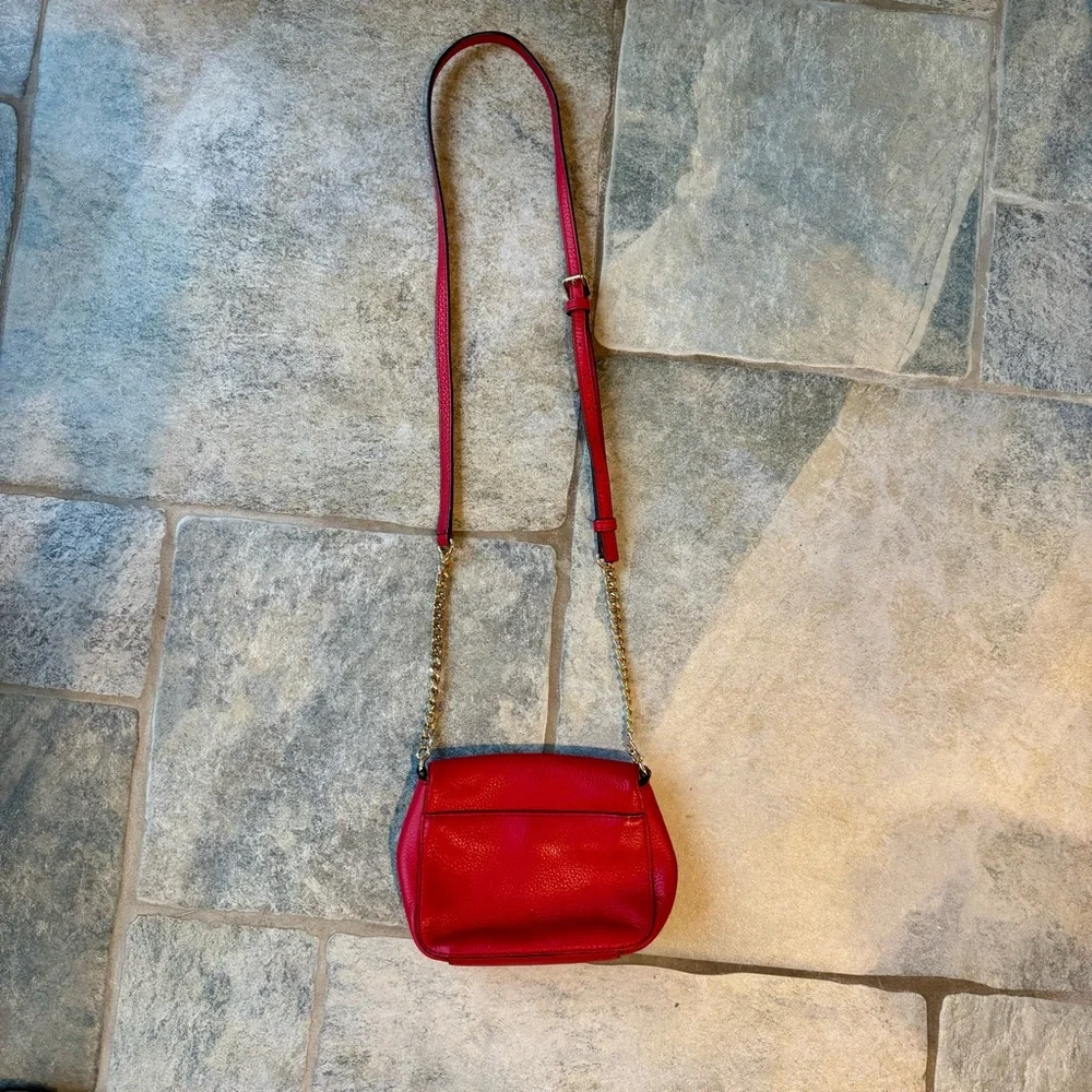 Michael Kors‎ Fulton Red and Gold Crossbody Bag with Flap Closure Lipstick